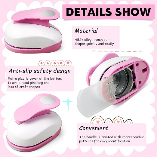 CHENGU 6 Pcs Circle Punch Set 3in/2in/1.5in/1in/0.6in/0.3in Scrapbook Hole Punchers Crafting with 10 Sticker Paper Round Cutter Scrapbook for Office Supplies DIY Albums Photos(Pink)