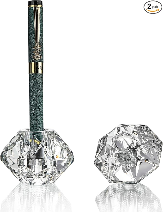 QFkris 2-Packs Crystal Fountain Pen Stand Glass Feather Pen Holder 2.2" Crystal Pen & Pencil Holder Base for Office Desk Desktop Decoration Toothbrush Stand Gift for Students Teachers(2.2inch)