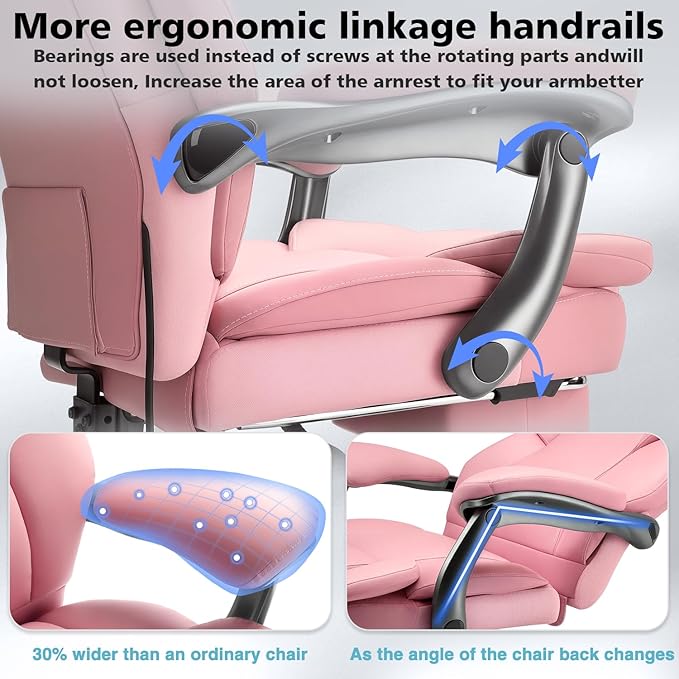 600lbs Big and Tall Office Chair for Heavy People,Heavy Duty Comfy Executive Office Desk Chair with Adjustable Lumbar Support,High Back Reclining PU Leather Computer Chair (Classic, Pink)