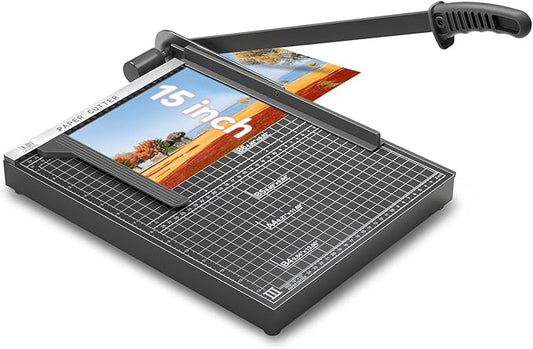 15 inch Guillotine Paper Cutter, LOTHANEK Heavy Duty Metal Base Cutting Machine B4 A4 Paper Trimmer with Guide Ruler, Cutting 15 Sheets for Commercial Home Office (Black)
