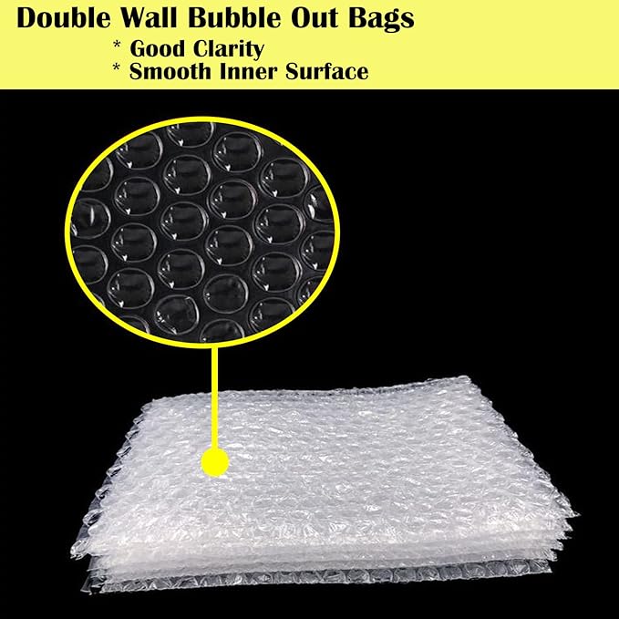 50PCS 10x12 Inch Bubble Pouch Wraps, Clear Bubble Out Bags for Packing, Double Walled Shockproof Foam Cushioning Bags for Moving and Shipping Fragile Item