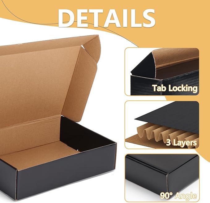 EXYGLO 40 Pack 6x4x3 Shipping Boxes, Black Corrugated Cardboard Boxes for Packaging Small Business, Moving, Shipping, Mailing, and Storing