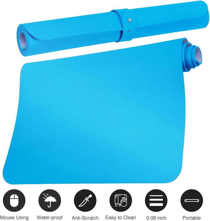 Boutilon Leather Desk Pad Protector,Non-Slip Mouse Pad,Laptop Desk Pad,Office Mouse Mat,Waterproof Leather Desk Blotter,Desk Writing Pad for Office and Home(M-Aqua Blue,30"x14")