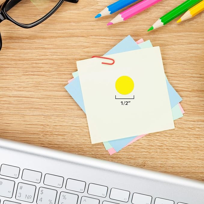 Yellow Dot Stickers, 1/2 Inch, 1000/Box Case of 5 | Writable Matte Yellow Circle Labels for Color Coding, Inventory, Offices, Warehouses and Classrooms. Made in USA