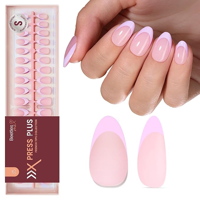 Beetles Purple French Tips Press On Nails, 160 Pcs Pastel Spring Press On Nails Short Almond, Spring Fake Nail Tips Soft Nail Gel False Nails Art DIY For Women
