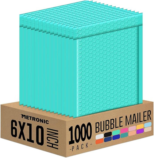 Metronic 1000 Pack Bubble Mailer 6x10 Inch Teal,Usable Size 6x9" Waterproof Padded Envelopes,Self-Seal Modern Bubble Mailers Cushioning for Shipping,Jewelry Makeup Supplies, Packaging Bulk