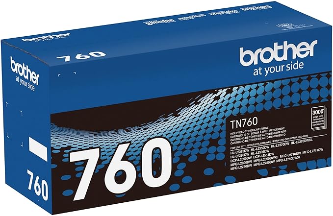 Brother Genuine TN760 High Yield Black Toner Cartridge, (for use with MFC-L2710DW MFC-L2750DW HL-L2350DW HL-L2370DW HL-L2395DW HL-L2390DW DCP-L2550DW Printers) (Pack of 1)