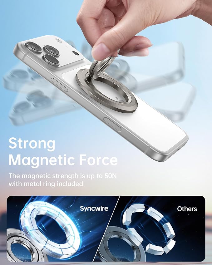 SYNCWIRE Magnetic Phone Ring Holder, for MagSafe Phone Grip Stand Kickstand | 360° Rotation, Double-Sided Magnet, Cell Phone Grip Finger Holder, for iPhone 17 16 15 14 13 12 Pro Max, MagSafe Accessories