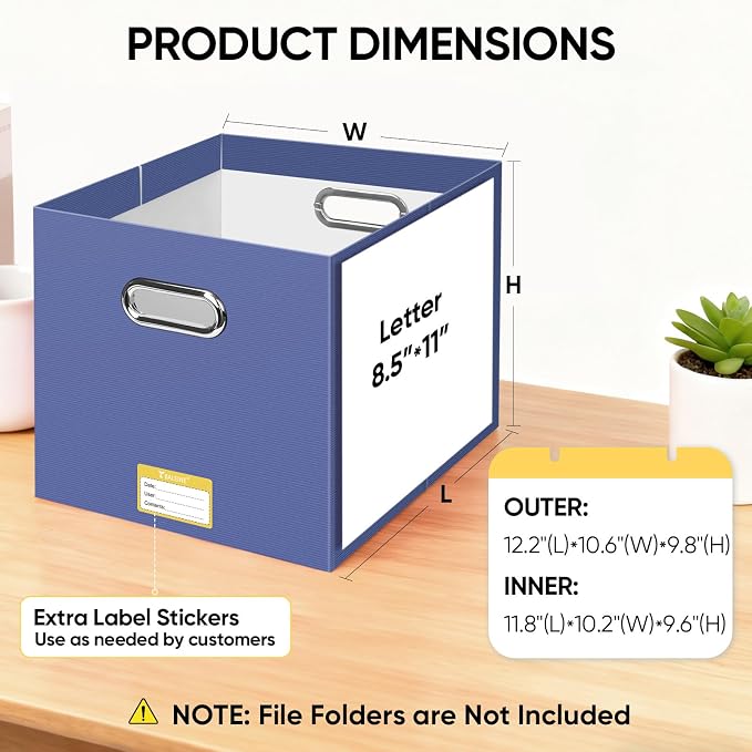 BALEINE File Organizer Box, Cardboard File Folder Organizer with Handle for Letter Size, Portable Collapsible Hanging Filing Box for Home Office Document Storage (1 Pack, Large Navy)
