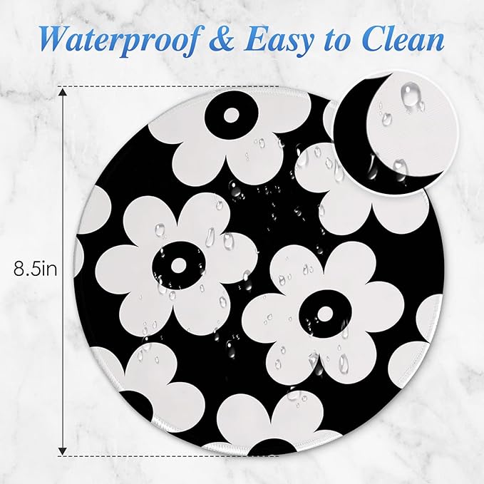 Round Mouse pad, high-end Texture, Sewn Edge Design, Anti-Slip Rubber Base. 8.6 x 8.6 inches (Mono Petals)