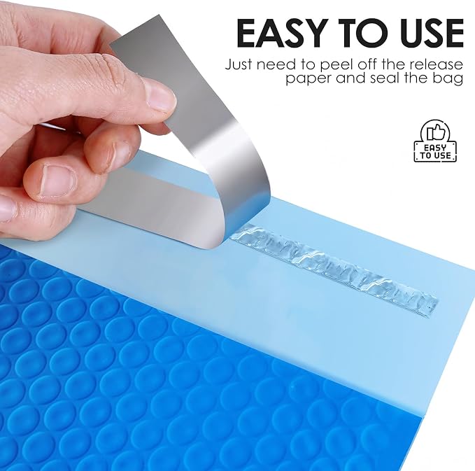 packbabol Bubble Mailers 4x8" 50 Pack Blue Padded Envelopes Waterproof Usable Size 4x7 Self-Seal Padded Mailing Envelopes Bubble Opaque Padded Mailer for Small Businesses， Envelope Mailers#000