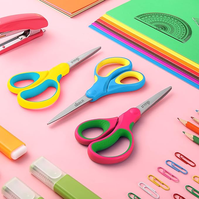 LIVINGO 5" Kids School Scissors: Small Safety Scissors Pointed Tip, Soft Handle Right Left Handedfor Craft, Classroom, Child, Toddler, Assorted Colors, 3 Pack