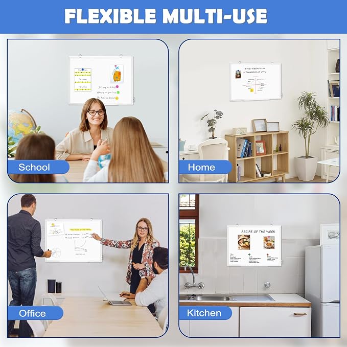 Double-Sided White Board Dry Erase Magnetic Whiteboard Wall 24x18, White | Smooth Write & Clean, Durable 11-Layer, Aluminum Frame, Easy Wall Mount & Hanging, Full Kit for Home, Office, School