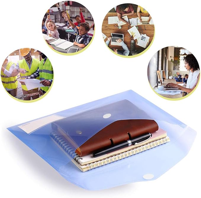 10 Pack Plastic Envelopes for Documents, Clear Folders with Label Pockets, 5 Colors 2 Each, Clear Poly File Folders Letter Size/A4, Hook and Loop Closure,Document Envelopes for School Office Home
