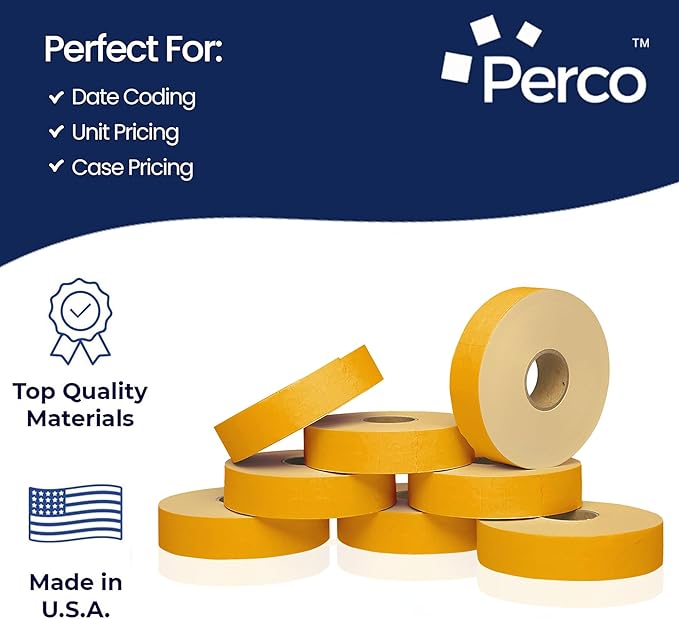 Perco Fluorescent Orange Pricing Labels for Monarch 1131 Price Gun – 3 Sleeves, 24 Rolls Value Pack - 60,000 Price Marking Labels – with Ink Rolls Included