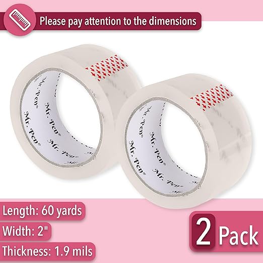 Mr. Pen- Packing Tape, 2Pack, 2in Wide, 60 Yards, 1.9mil, No Smell, Shipping Tape, Packaging Tape Rolls, Clear Box Tape, Mailing/Moving Tape, Packing Tape Refill (Pack of 2)