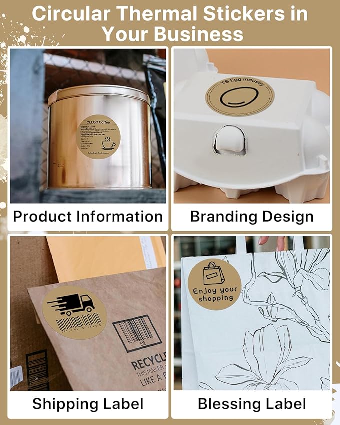 3 Inch Round Thermal Printer Label Stickers Self-Adhesive Circle Convenient Multi-Purpose Blank 3" Sticker Roll for Family Classification, DIY Envelope and Gift Sealing, Brown (500Pcs)