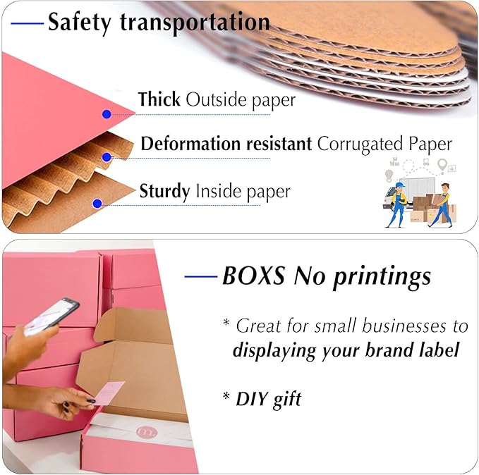 Pink Cardboard Corrugated Boxes - 9x6x4, 30 Pack - Shipping & Mailing Boxes
