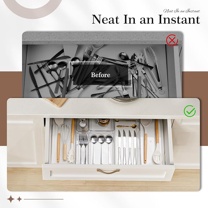 11 PCS Clear Plastic Drawer Organizer Set - 5 Large Size Versatile Kitchen and Bathroom Organizer Trays, Non-Slip Storage Bins for Makeup, Utensils, Tool and Office Desk