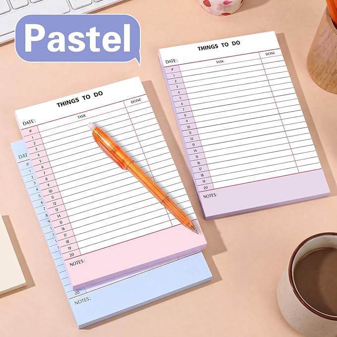 Spakon 300 Sheets Daily to Do List Notepad Notebook Library Card to Do Planner Checklist Memo Writing Pad Schedule Reminder Office Homework Planner for Task, 6" x 8 (Retro,Pink,Blue,Purple)