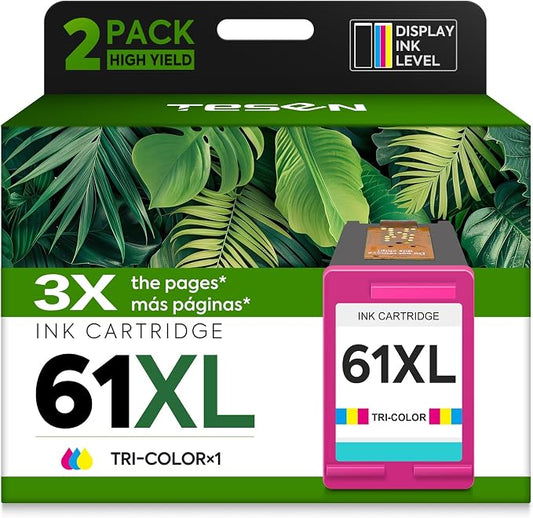 61XL ink 61 Color Replacement for HP 61 Color Ink Cartridge HP61 HP61XL | Compatible for HP Envy 5530 4500 4502 5535 Deskjet 2540 2541 3050 3510 1510 OfficeJet 4630 4632 Printer (Tir-Color 1-Pack)