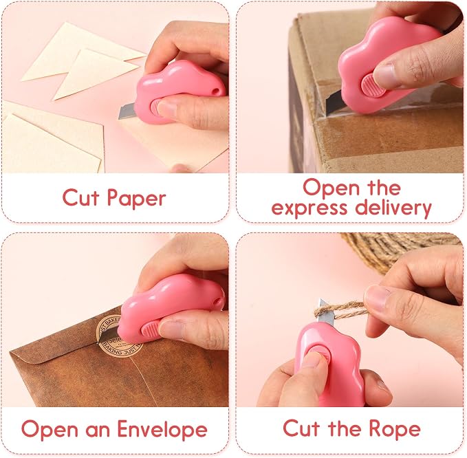 Cloud Box Cutter Retractable, 6Pcs Mini Utility Knife Letter Opener Envelope Slitter, Small Package Opener Paper Cutters with Keychain Hole for Office Home School Stationery DIY Crafts Rainbow Color