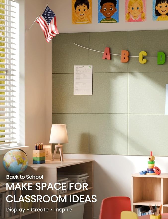 Fluxynara Felt Bulletin Board & Cork Board Alternative, Sage Green | 48" x 36" Pin board, Removable Adhesive Tabs, Easy Install Without Wall Damage, For Home Office Decor