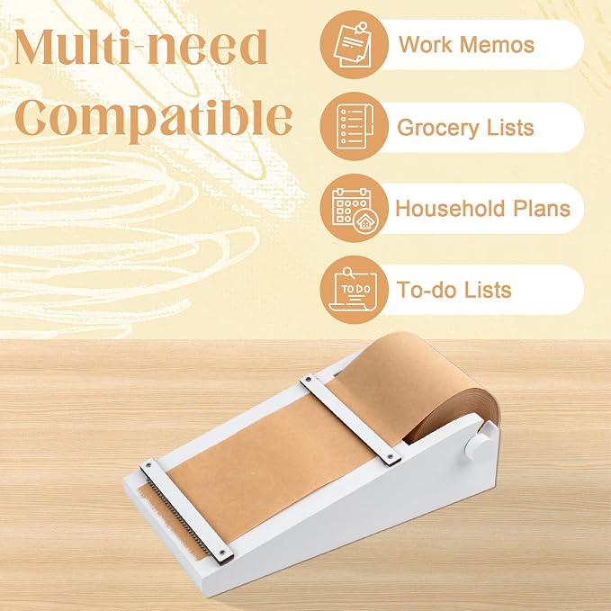 Desktop Note Paper Roll Dispenser with 98ft Note Taking Roller Wooden Kraft Paper Roll Holder Fit 3x2.75 Inch Sticky Note Roll Tearable Cutter Grocery List Roll Paper Holder for to-Do Lists