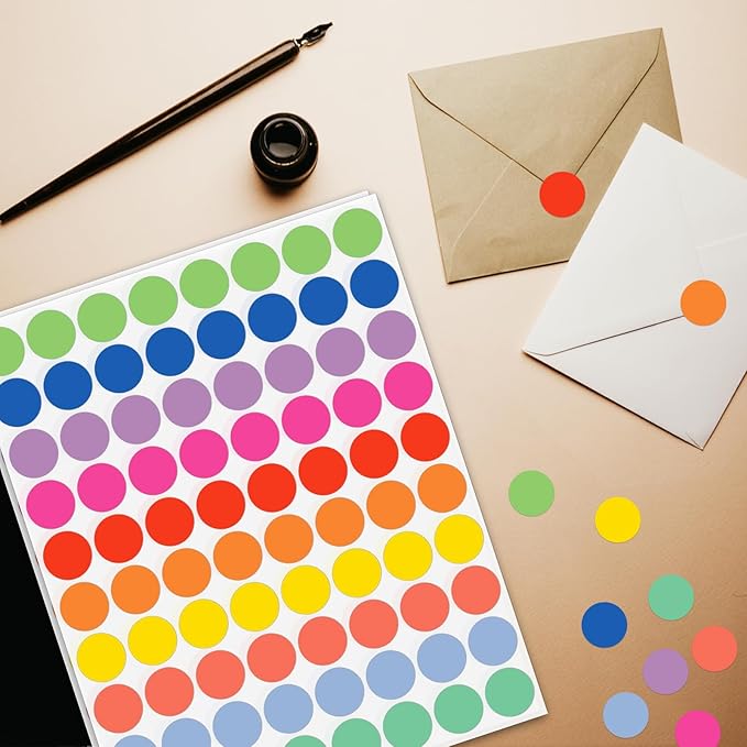 1600Pcs 3/4 inch Colored Dot Stickers Round Color Coding Labels Polka Circle Dot Label Sticker for Office, 10 Colors Micro-Coloring Stickers for Labels, Posters, Calendars, Set of Colored Dots