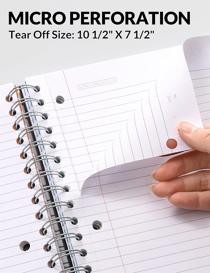 SUNEE Spiral Notebooks for Work with Removable Dividers & Tabs – College Ruled 5 Subject, 300 Pages, 3 Hole Punched, Durable PP Cover, 8"x10.5" – Notebooks for Office or School, Grey Blue
