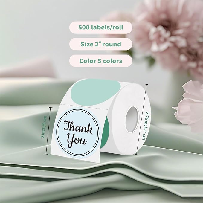 2 inch Round Thermal Label,Green Circle Thermal Sticker Labels for Business and Home,Direct Thermal Printer Label for DIY Logo Design,Thanks Card,500 Labels/1 Roll
