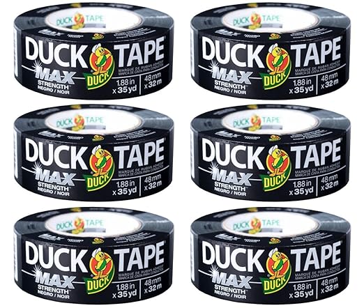 Duck Brand Max Strength Duct Tape, Black, 1.88 Inch x 35 Yards, 240867 (Pack of 6)