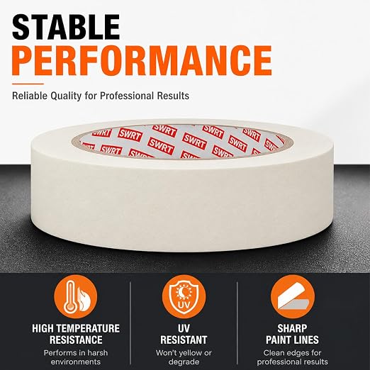 SWRT Masking Tape 0.75 Inch x 55 Yards x 10 Rolls, Bulk White Painting Tape | Clean Removal; Easy Hand Tear; Writable Surface; Painting & Crafts; Labels & Organizing; Light Packaging