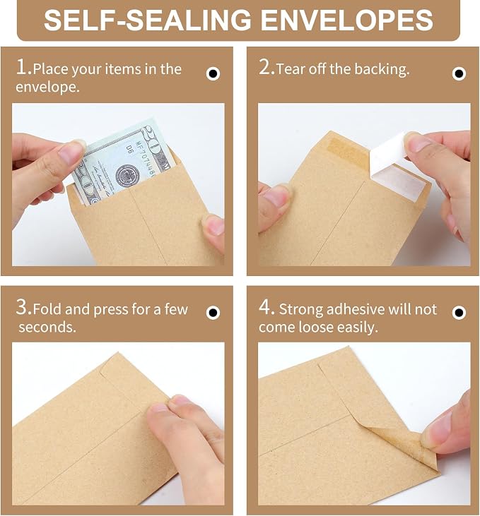 120 PCS Money Envelopes, 6.5"x3.2" Small Cash Envelopes Self-Adhesive for Saving Challenge, Coin, Check, Budget, Small Item Organizer (Pack of 2)