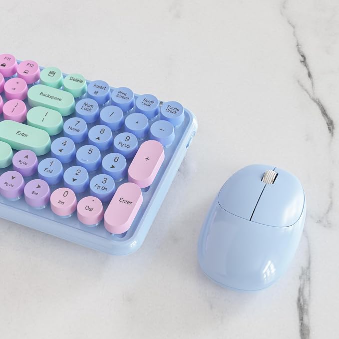 UBOTIE Wireless Keyboards and Mouse Combo (Purple Rainbow) | Colorful Gradient Rainbow Color Retro Typewriter Flexible Keyboard, 2.4GHz Connection and Optical Mouse for PC Wins Mac