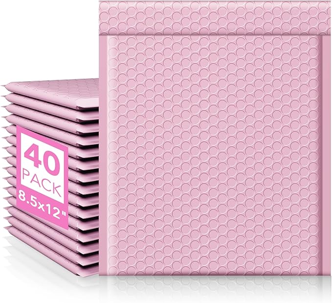 Fuxury Bubble Mailers 8.5x12" Large Bubble Envelopes 40 Pack Usable Size 8.5x11" Thick Padded Mailers for Mailing Books Magazines Clothes Small Business, Light Pink #2
