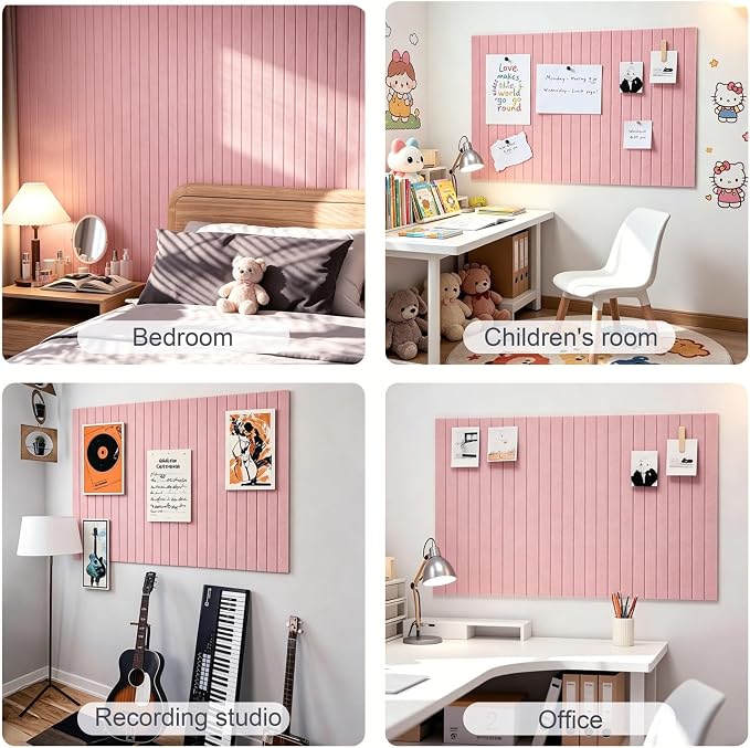 0.47" Thick Felt Pin Board 48"x36" Large Cork Board Alternative 12 Pack 11.81"x11.81"Felt Bulletin Board Wall Tiles Notice Board with 60 Pushpins for Home Office School(Fine-Coral Pink)