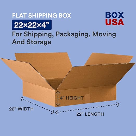 Box USA Moving Boxes Large 22"L x 22"W x 4"H, 10-Pack | Corrugated Cardboard Box for Packing, Shipping and Storage 22x22x4 22224