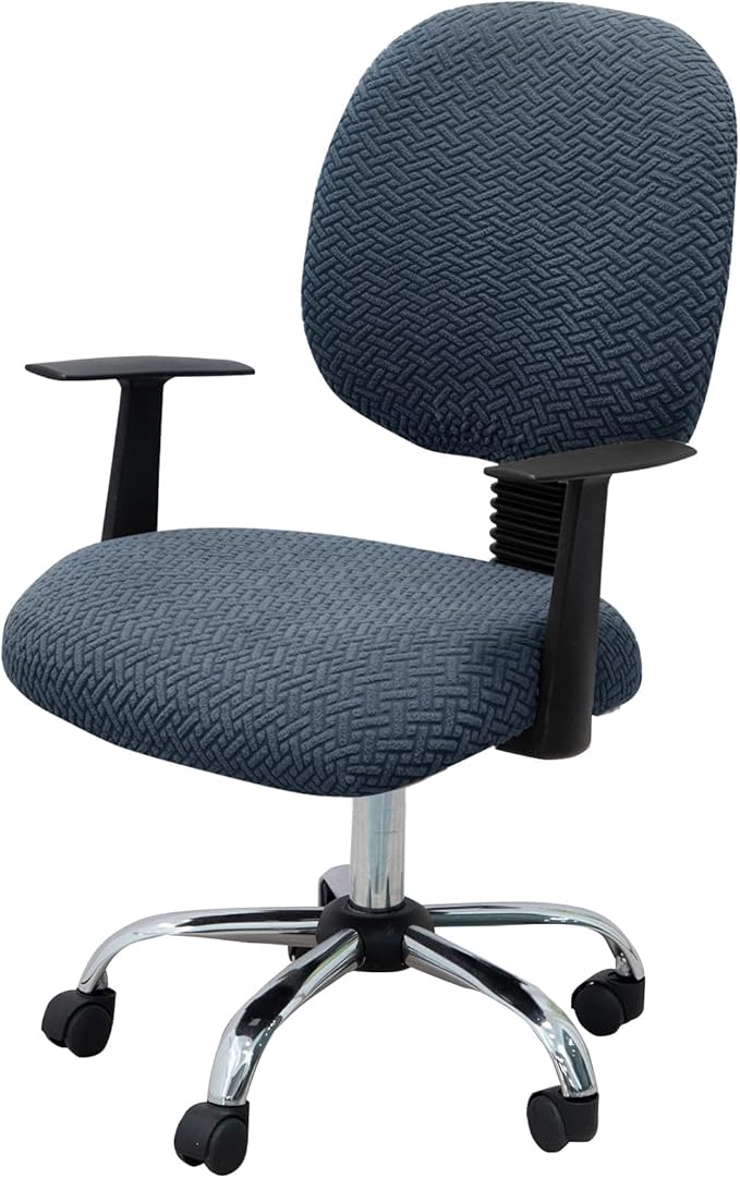 MIFXIN Stretch Computer Office Chair Covers 2 Piece Jacquard Elastic Slipcovers Furniture Protector for Rotating Computer Chairs, Backrest Cover & Seat Cover, NO Chair (Grey Blue)