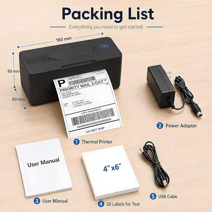 Bluetooth Thermal Shipping Label Printer, 4x6, Matte Black | Wireless, For Small Business, Compatible with Android, iPhone, Windows & Mac