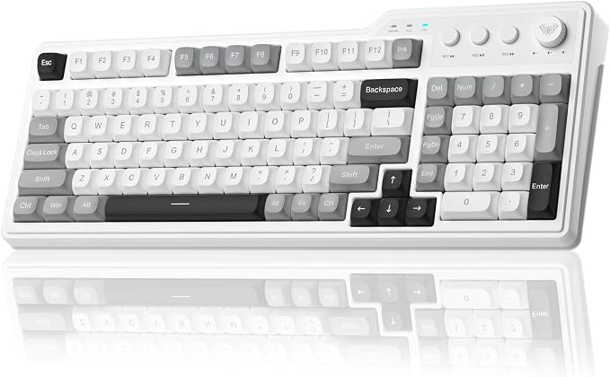 Aula F3099 Wireless Keyboard with Media Knob, Tri-Mode BT5.0/2.4GHz/USB-C Cute Creamy Keyboard with Number Pad, RGB Backlit Gaming Keyboard, Quiet Typing Computer Keyboards for Office Laptop/PC