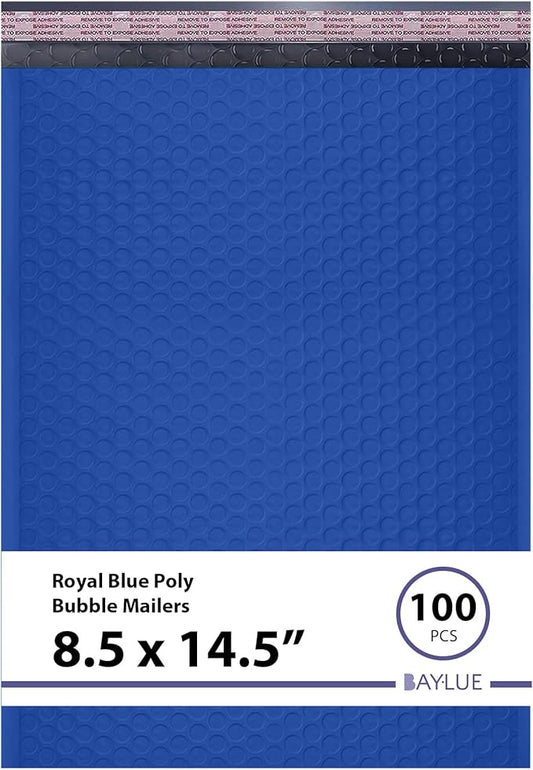 Royal Blue Poly Bubble Mailers 8.5x14.5 inch #3 | Self Seal Padded Envelopes | Cushioned Bubble Mailer | Usable Size 8.5x13.5 | WaterProof | Lightweight mailing Shipping Bags | 100 Pack Bulk