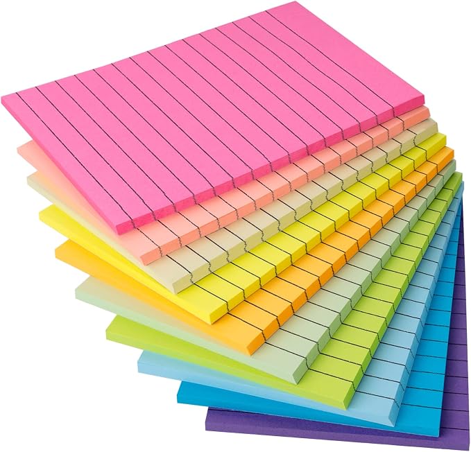 Lined Sticky Notes 4x6 in,500 Sheets 2X Sticking Powerx for Home,School | 50 Sheets/10 Pack Bright Large Ruled Post,Clean Removal,Self Sticky Super Memo Pads for Enterprise,Office & Corporate to Bulk