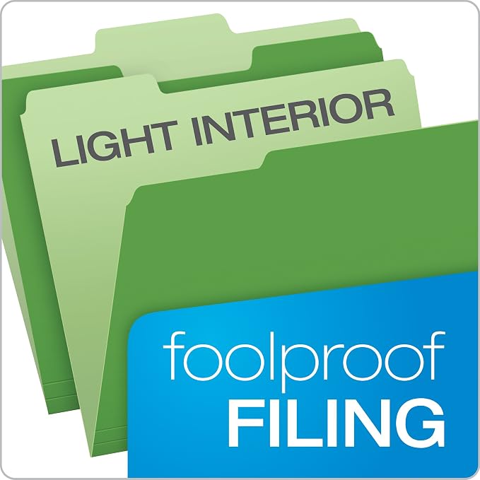 Pendaflex Two-Tone Color File Folders, Letter Size, 1/3 Cut, Bright Green, 100 Per box (152 1/3 BGR)