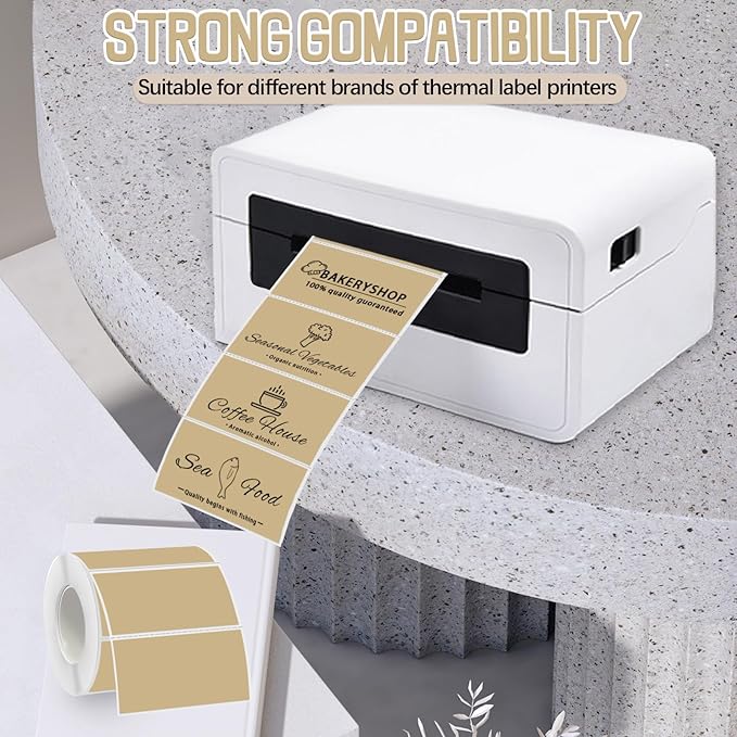 Starboling 2x1 Thermal Labels,Address Barcode Self-Adhesive Thermal Printer Stickers for Logo Design,Name/Price Tag,Address（Brown）