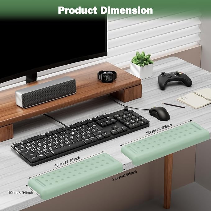 Leolee L-Shaped Desk Elbow Pads for Desk, Pale Green Memory Foam Arm Rest | for Desk with Non-Slip Base, Ergonomic Desk Edge Cushion, Wrist Rest for Computer Keyboard, Typing, Office, Home (2 Piece)