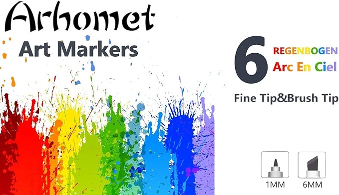 Arhomet 6pcs Multicolor Alcohol Markers Under 6 dallors, Dual Tips Art Markers Drawing Sketched Double Tipped for Beginners Adults