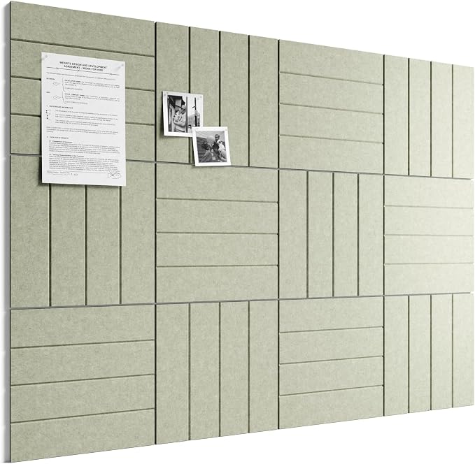 Bumusty 48" x 36" Large Cork Board Alternative, Sage | 12-Pack Felt Bulletin Board Tiles, 60 Adhesive Tabs, 30 Pushpins, Home, Office, Classroom, Vision Board