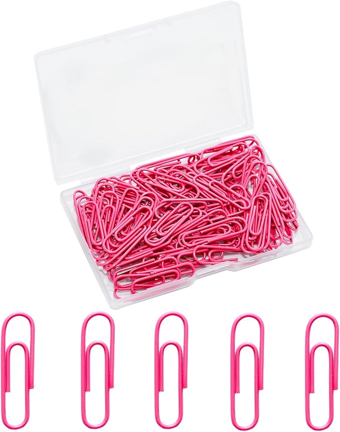 100 Pcs Rose Red Paper Clips, 1.1 Inch (28mm) Colorful Paperclips | Vinyl Coated, Colored Paper Clips, Rust Proof, for Office, School, DIY, Bookmarks and Document Organization