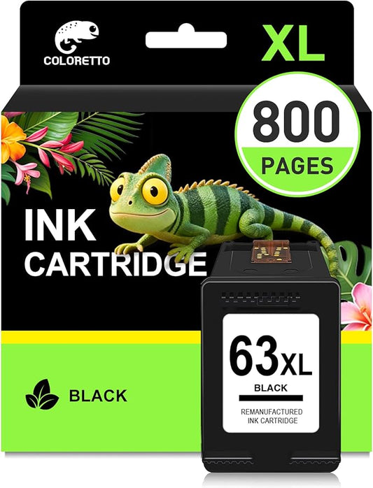 COLORETTO 63XL Black Ink Cartridge Replacement for HP 63xl Black Ink | Officejet 4650 3830 5255 5258 4655 5200 Envy 4512 4520 4516 Deskjet 1112 3630 2130 Printer Ink for HP 63 XL